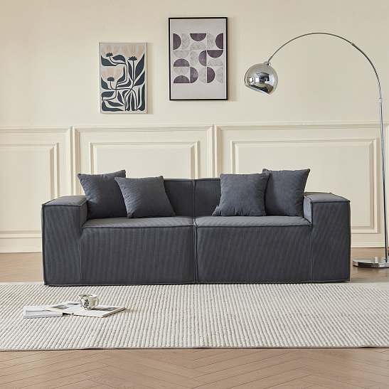 Прямой бескаркасный диван S045 серый, размер 200×65×90&nbsp;см