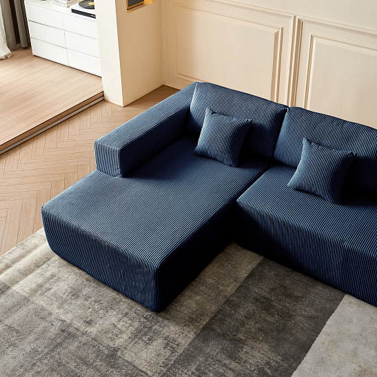 Модульный бескаркасный диван S052 синий, размер 350×180×82&nbsp;см