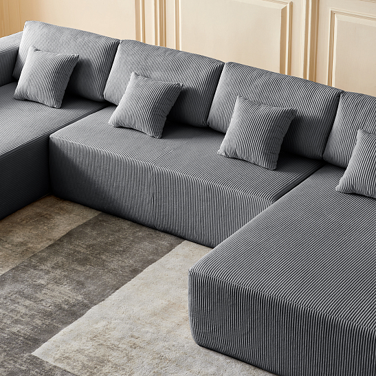 Модульный бескаркасный диван S052 серый, размер 350×180×82&nbsp;см