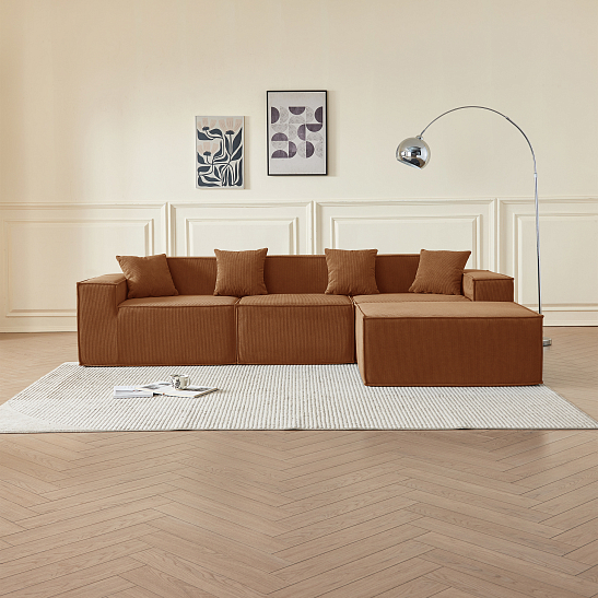 Угловой бескаркасный диван S044 оранжевый, размер 277×65×164&nbsp;см