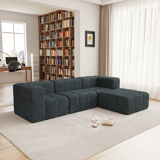 Угловой бескаркасный диван S069 темно-синий, размер 261×66×174&nbsp;см