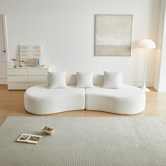 Модульный бескаркасный диван S077 белый, размер 277×103×68&nbsp;см