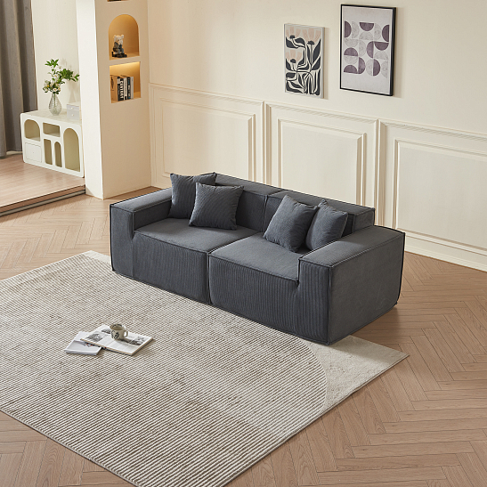 Прямой бескаркасный диван S045 серый, размер 200×65×90&nbsp;см