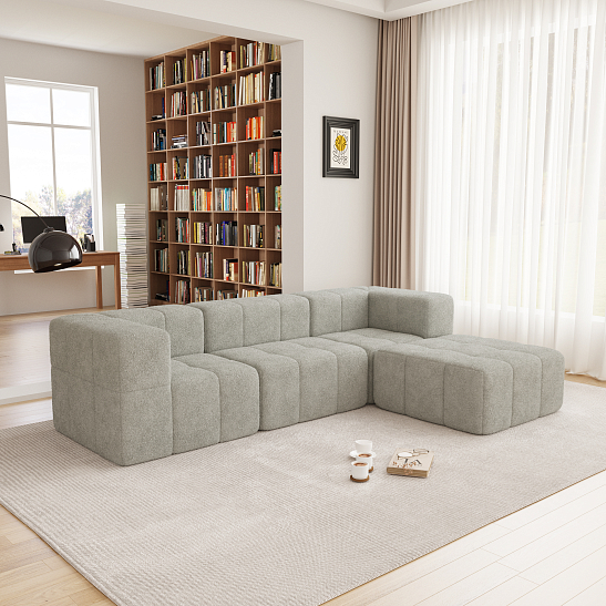 Угловой бескаркасный диван S069 светло-серый, размер 261×66×174&nbsp;см