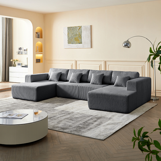 Модульный бескаркасный диван S052 серый, размер 350×180×82&nbsp;см