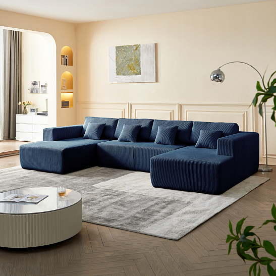 Модульный бескаркасный диван S052 синий, размер 350×180×82&nbsp;см