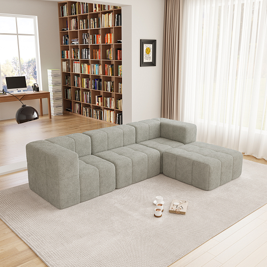 Угловой бескаркасный диван S069 светло-серый, размер 261×66×174&nbsp;см