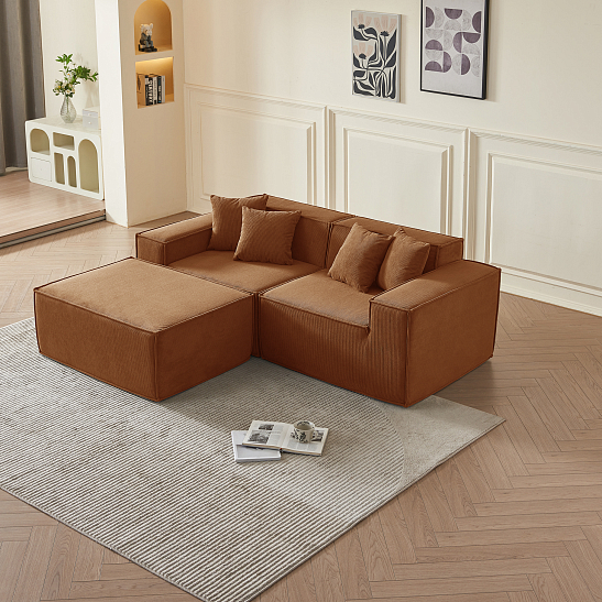 Угловой бескаркасный диван S044 оранжевый, размер 277×65×164&nbsp;см