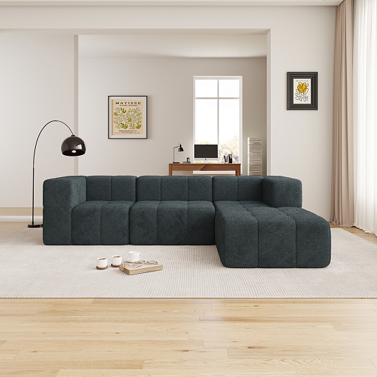 Угловой бескаркасный диван S069 темно-синий, размер 261×66×174&nbsp;см