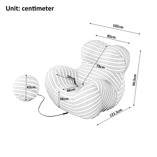 Бескаркасное кресло S023 синий, размер 121×90×102&nbsp;см