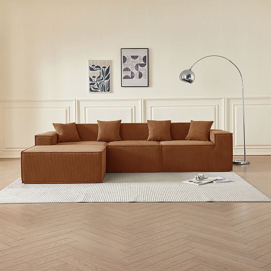 Угловой бескаркасный диван S044 оранжевый, размер 277×65×164&nbsp;см