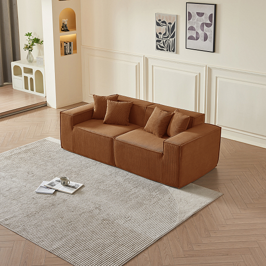 Прямой бескаркасный диван S045 оранжевый, размер 200×65×90&nbsp;см