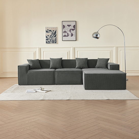 Угловой бескаркасный диван S044 серый, размер 277×65×164&nbsp;см