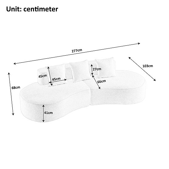 Модульный бескаркасный диван S077 синий, размер 277×103×68&nbsp;см
