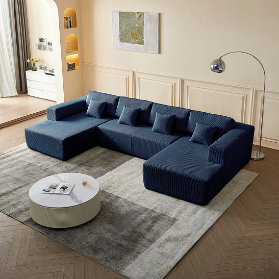 Модульный бескаркасный диван S052 синий, размер 350×180×82&nbsp;см