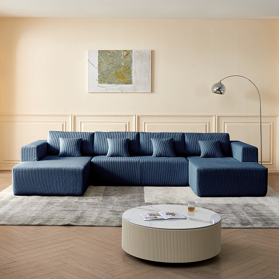 Модульный бескаркасный диван S052 синий, размер 350×180×82&nbsp;см