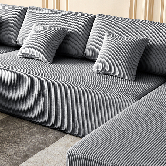 Модульный бескаркасный диван S052 серый, размер 350×180×82&nbsp;см