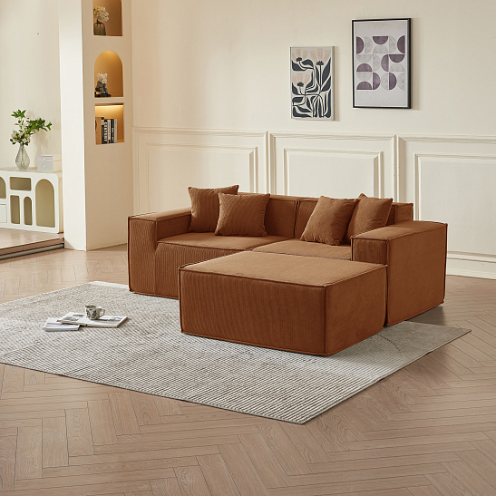 Угловой бескаркасный диван S044 оранжевый, размер 277×65×164&nbsp;см