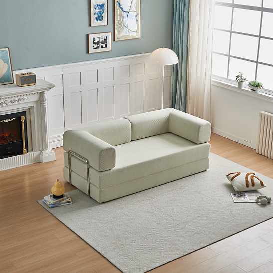 Бескаркасный диван-кровать S062 бежевый, размер 188×73×88&nbsp;см