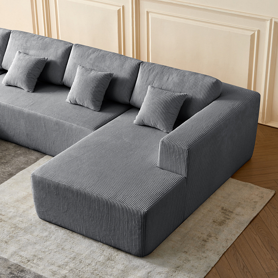 Модульный бескаркасный диван S052 серый, размер 350×180×82&nbsp;см